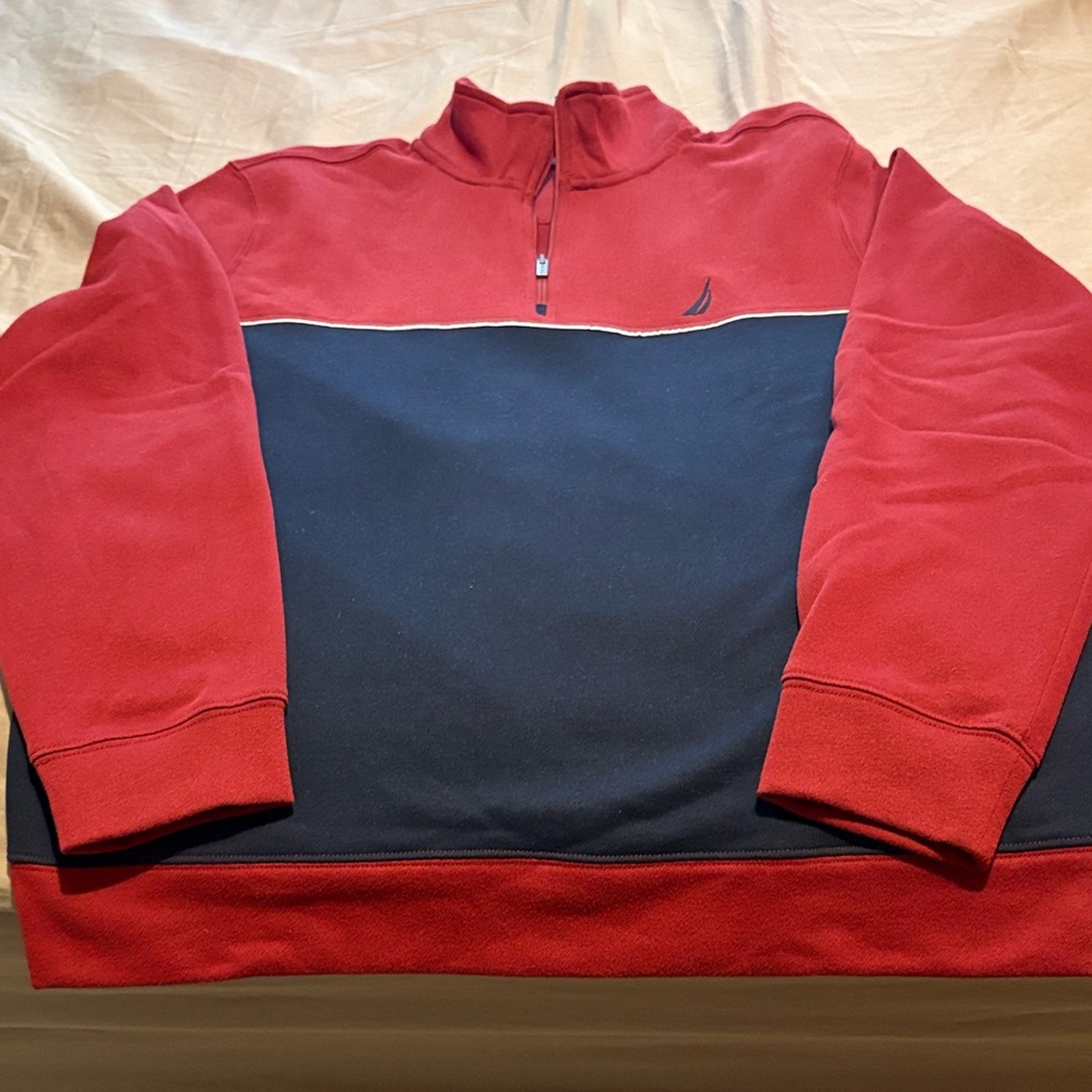 Retro NWOT Nautica Men's 1/4 Zip-Up SweatshirtRed and Navy Color-block !